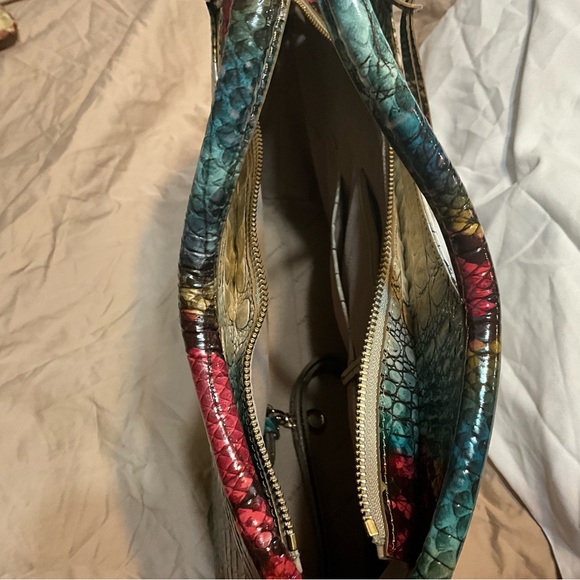 Brahmin Red and Green Crocodile-Embossed Tote - Picture 3 of 6